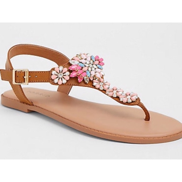 Torrid Tan Gemstone T-Strap Sandal Wide - Picture 2 of 3